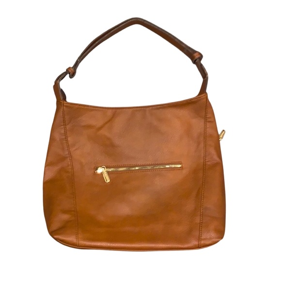 GUSSAC Italian Vegan Leather Large Handbag w Cognac Color w Gold Zipper Detail - Picture 6 of 15